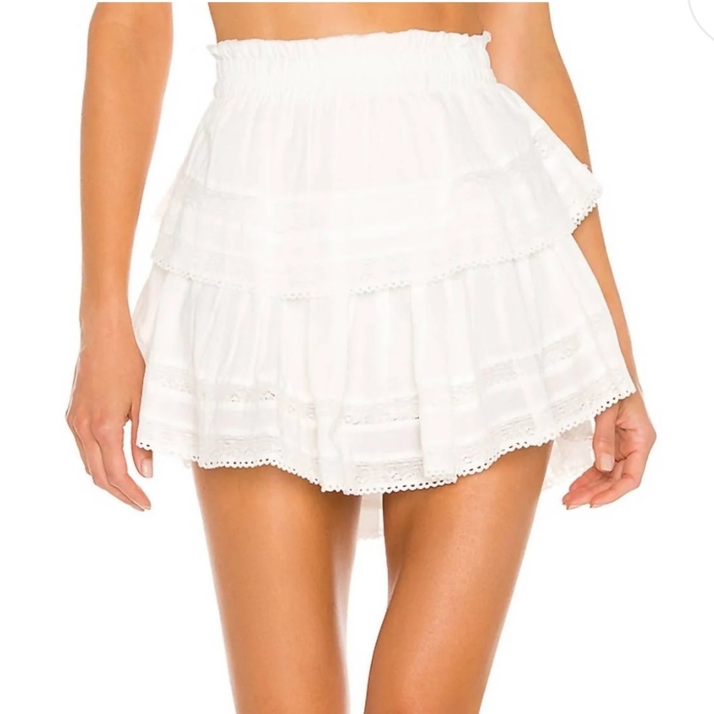 LoveShackFancy Ruffle Mini Heritage Skirt - Antique White XS